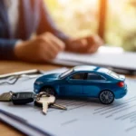 Contract with car keys and model car, representing new vs used car finance options with AAA Finance