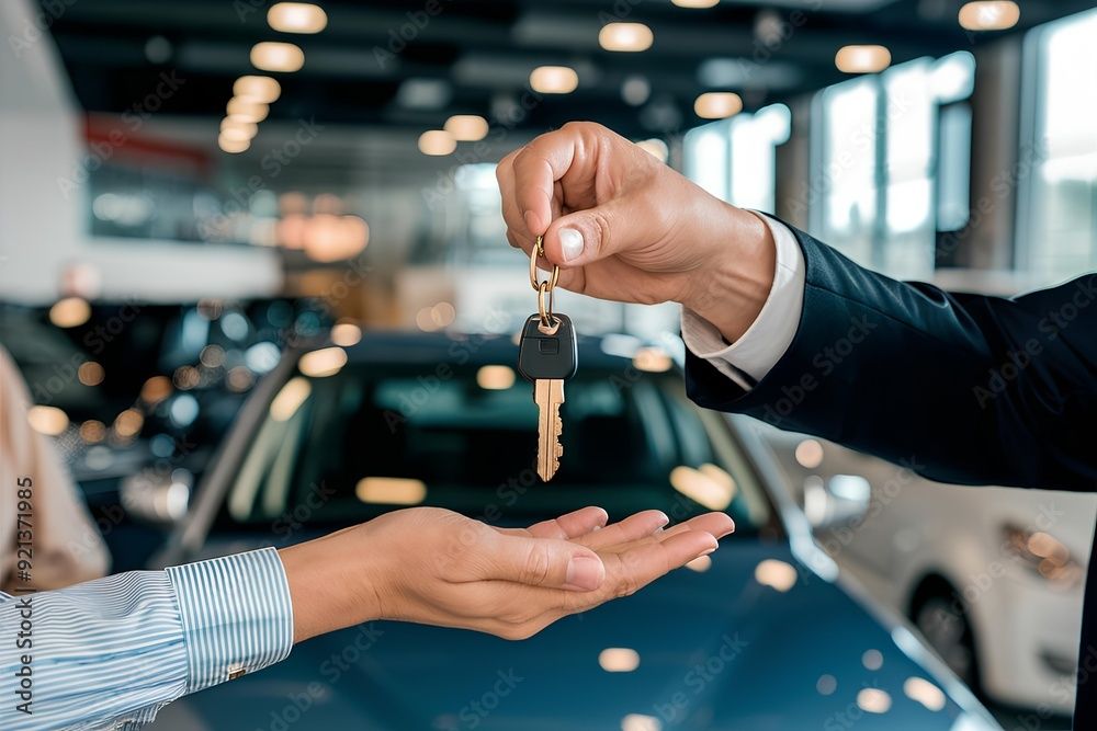 Car dealership handing over keys to a customer after low doc vehicle finance approval using AAA Finance