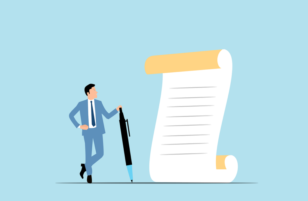 Business owner signing car loan application form with pen, comparing no doc vs low doc car loan options