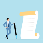 Business owner signing car loan application form with pen, comparing no doc vs low doc car loan options